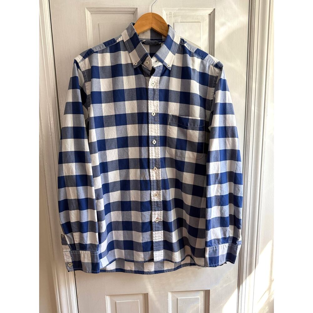 Boden Women's Blue White Gingham Cotton Button Down Shirt Size Large Classic
